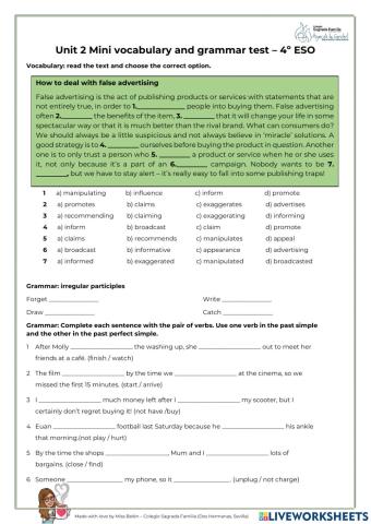 Grammar and vocabulary Unit 2 - Mini test
