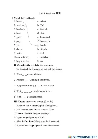 Friends plus Unit 2 basic test