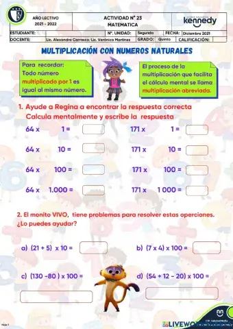 Multiplicaciones de numeros naturales por 10, 100 y 1.000