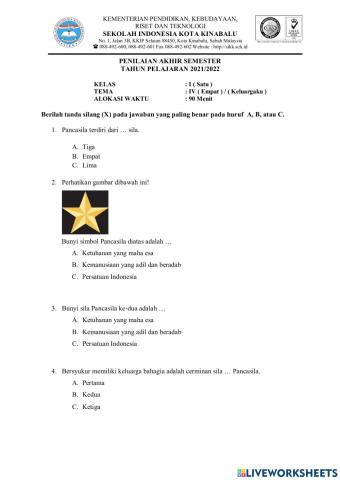 Soal PAS TEMA 4 KELAS 1