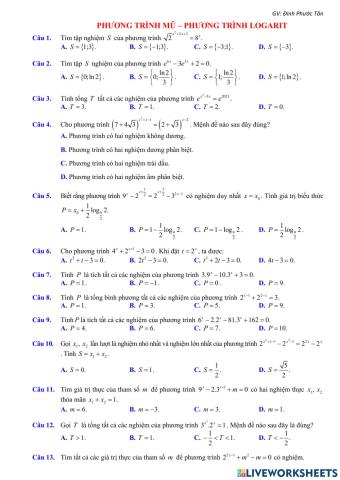 Phương trình mũ, logarit