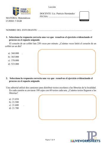Lección de Matemáticas  09.12.2021