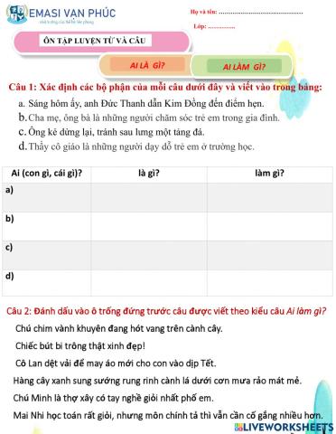 Ôn mấu ltvc lớp 3