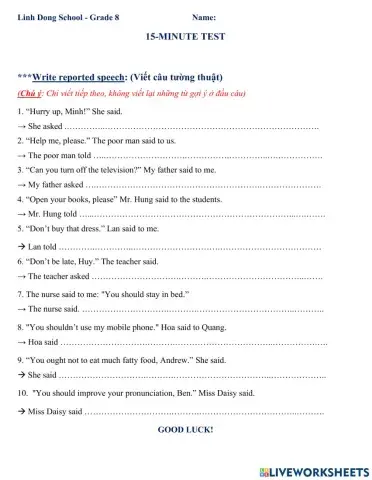 15-minute Test for Grade 8-Dec2021