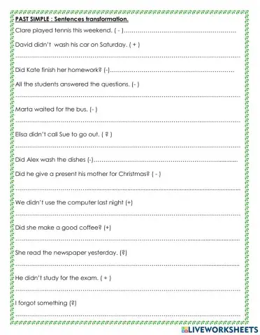 PAST SIMPLE SENTENCES TRANSFORMATION