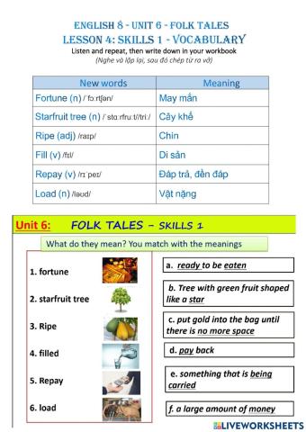 English 8 - Unit 6 - Skills 1 - Vocab