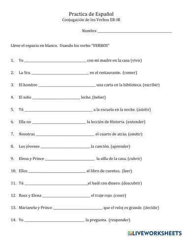 Conjugacion de los verbos que terminan en -er-ir-