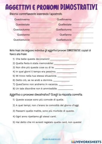 Aggettivi e pronomi dimostrativi