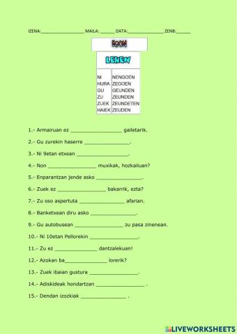 Egon aditza lehenaldian