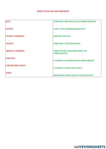 Adjectives of description