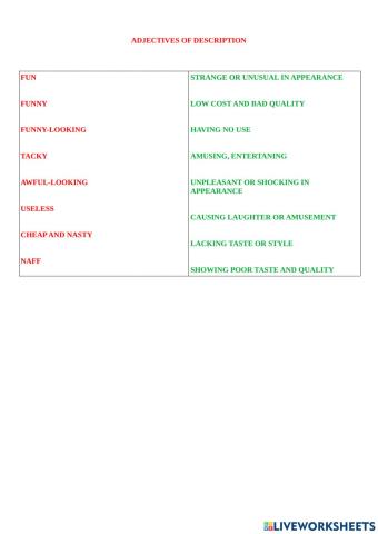 Adjectives of description