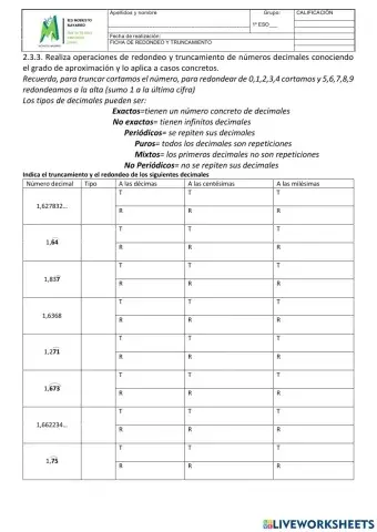 Números decimales tipos estructura