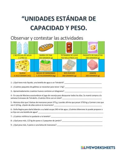 Unidades de capacidad y peso
