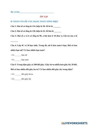 Ôn tập biểu đồ - tổng hiệu