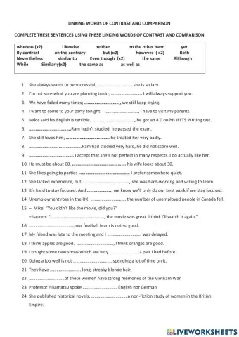 Linking words of contrast and comparison