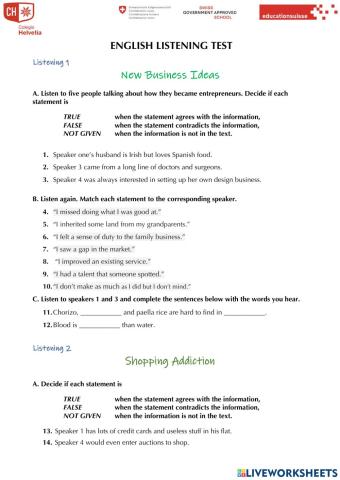 Listening Ex. - Test (Upper-intermediate)