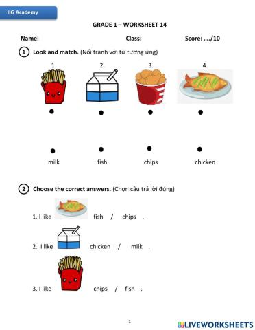 IIG-Grade 1-Worksheet 14