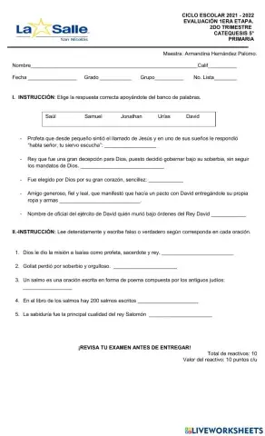 Evaluación Catequesis E1T2