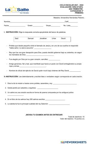 Evaluación Catequesis E1T2