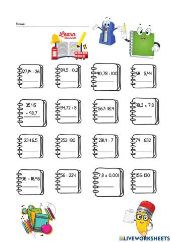 Cộng trừ nhân chia số thập phân