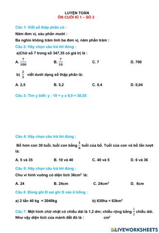 Toán ôn cuối kì 1
