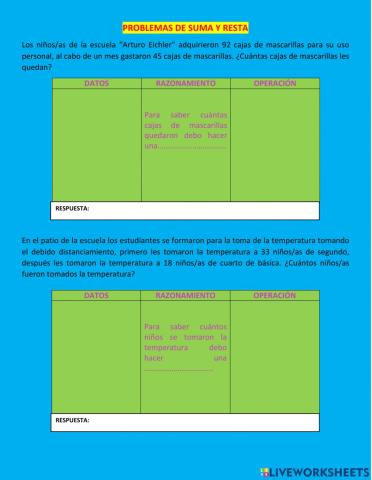 Problemas de suma y resta