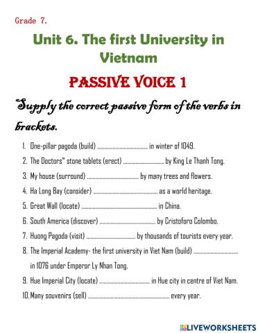 Grade 7. Unit 6. Grammar Passive voice