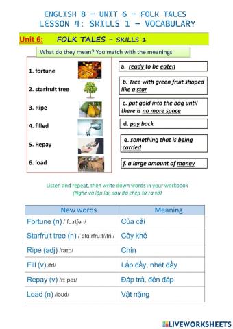 English 8 - U6 - Skills 1 - Vocab