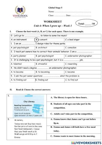 GS5-Week 16-Unit 4-Weekly Worksheet)Vocabulary1&Grammar 1