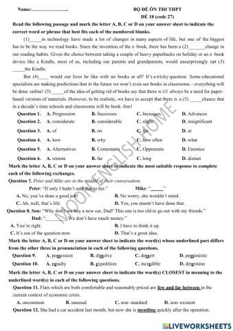 Grade 12- Test 18 (10-12)