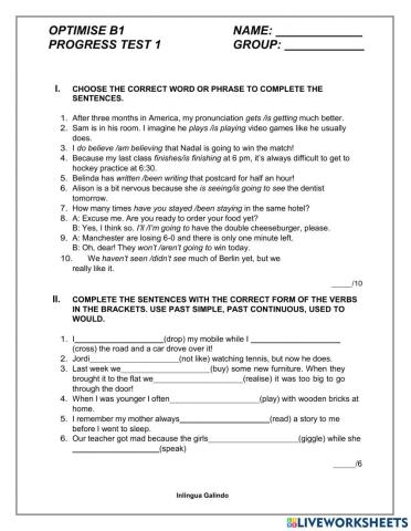 Optimise B1 Progress Test 1