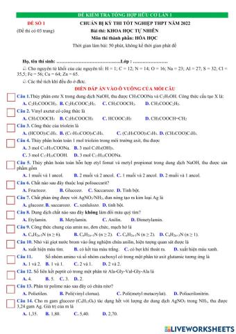 Đề tổng ôn hữu cơ 12