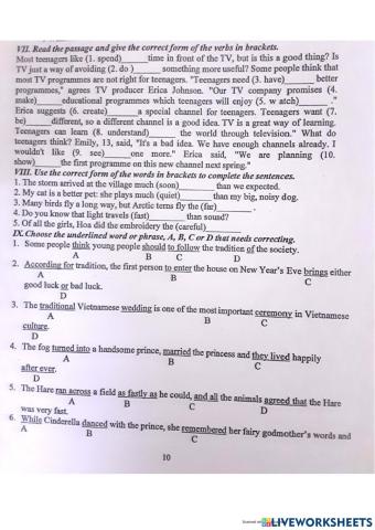 Y8 Review for final term 1 test - T.H. - verb tenses