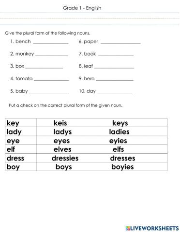 Plural Forms of Nouns, Math