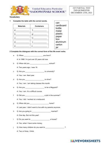 LEVEL C 1ST PARTIAL TEST 2ND QUIMESTER