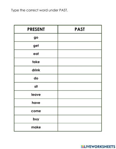 Past Irregular verbs