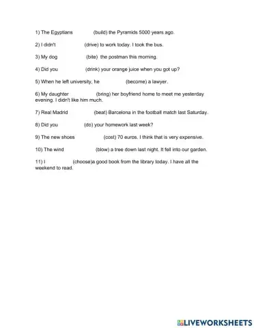 Ejercicio de verbos irregulares