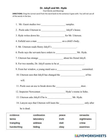 Dr. Jekyll & Mr. Hyde Words and Meanings