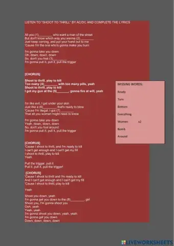 A1 song worksheet shoot to thrill acdc