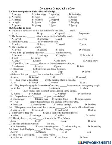 Ôn cuối hk1 lớp 9