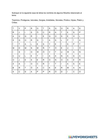 Sopa de letras de los sofistas