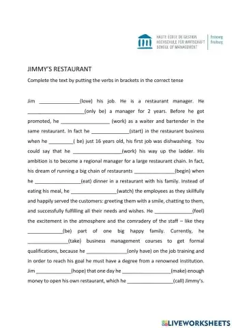Jimmy's Restaurant verb tense exercise