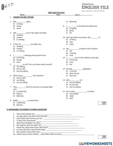 FIRST QUIZ VIII CYCLE