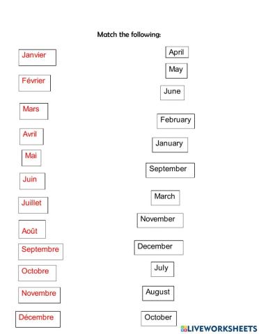 Months of the year in French
