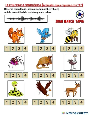La Conciencia Fonológica. Animales cuyos nombres empiezan con -A-