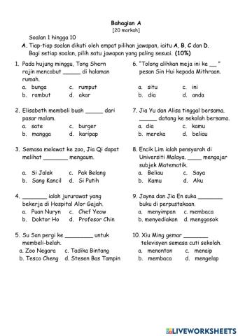 Pembetulan Penilaian Bahasa Melayu Mei Kertas 1 Bahagian A dan B