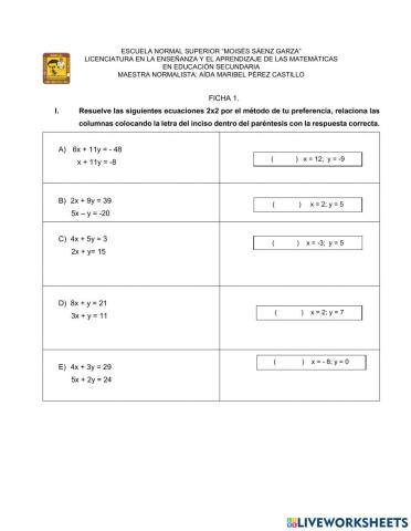 SISTEMA DE ECUACIONES 2x2
