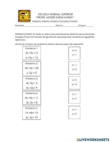 Ejercicios de sistemas de ecuaciones lineales