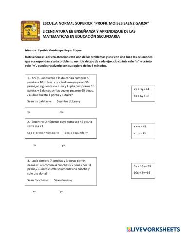Sistemas de ecuaciones lineales de 2 incógnitas