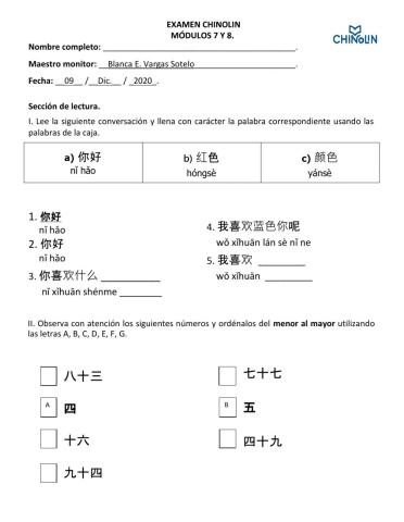 EXAMEN - CHINO MÓD. 7-8